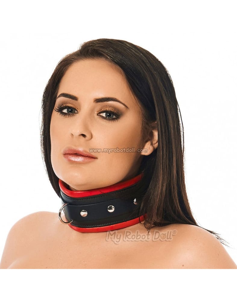 Rimba #8060 - Leather Padded Collar 7 Cm Wide Red & Black Sex Toy